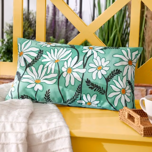 Riva Home Floral Nature Printed Outdoor Polyester Cushion in Green and Multicolour, W/D/H: 50 x 30 x 1 cm