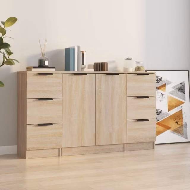 Berkfield Home 3-Piece Sonoma Oak Sideboard Set in Brown Engineered Wood