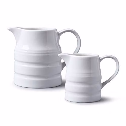 WM Bartleet & Sons Porcelain Traditional Churn Jug Set of 2, White, 284 ml and 1 Pint – 1
