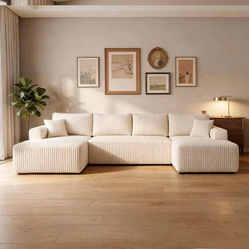 Levede Modular U-Shaped 3 Seater Sectional Sofa Bed in Beige with Reversible Foam Cushions and Removable Covers – 3
