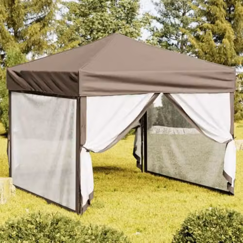 vidaXL Folding Party Tent with Sidewalls in Beige, W/D/H: 3 x 3 x 2.45 m – 2