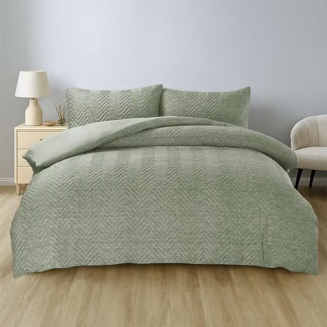 Velosso Modern Fern Green Semi Printed Quilted Summer Duvet Set with Pillowcase, 140 x 200 cm