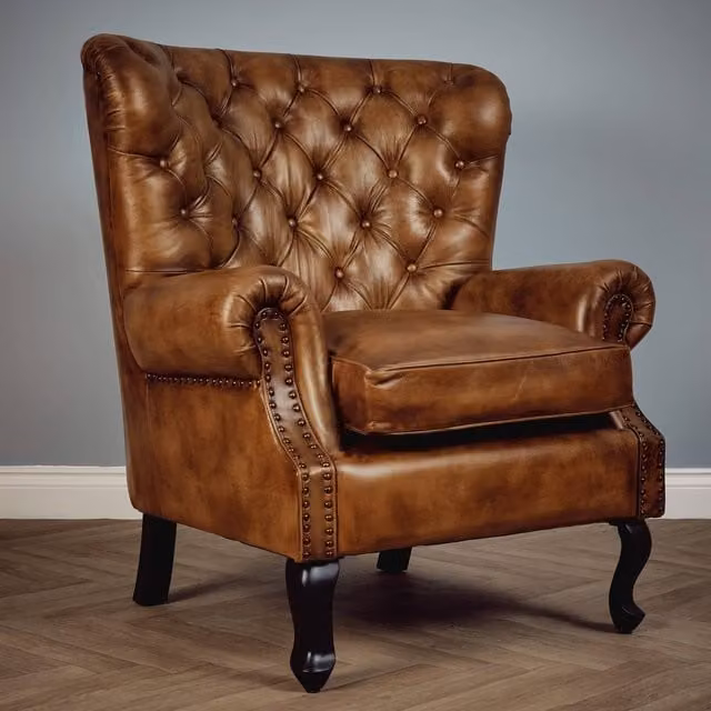 Elm Home and Garden Classic Plain Leather Armchair in Brown