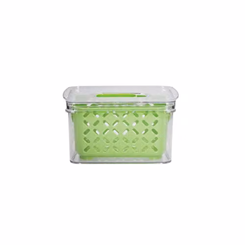 MasterClass Fresh Keeper Stackable Lidded Fridge Storage Box in Green, 1.0 l – 1