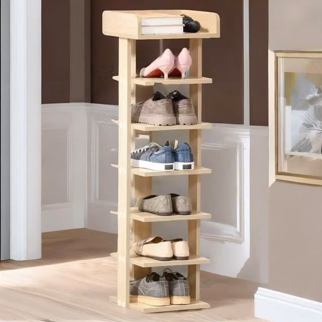 FURNOS 7-Tier Narrow Vertical Shoe Rack in Natural Brown, W/D/H: 30 x 30 x 104 cm