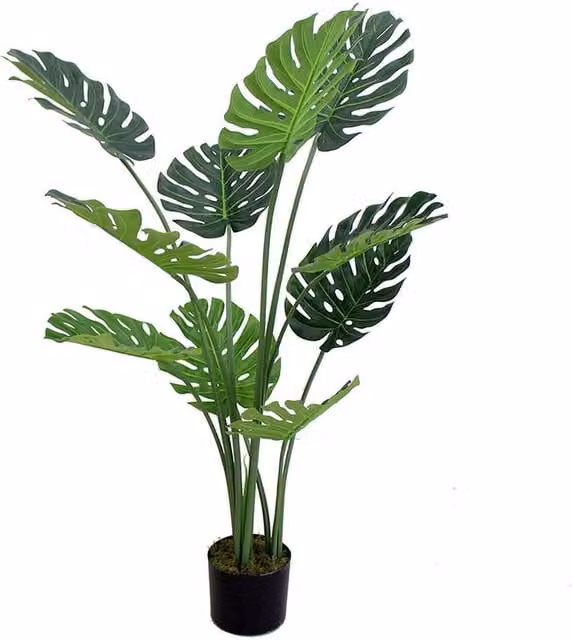 Extra Wide Leaf Realistic Artificial Monstera Cheese Plant in Green, Tabletop Potted Style