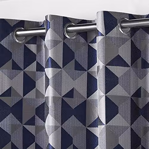 Skandi Navy Blue Jacquard Weave Eyelet Top Curtains, Fully Lined – 2