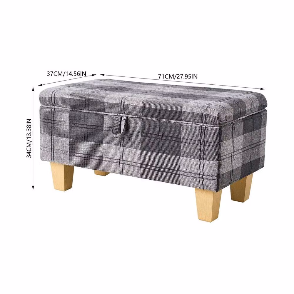 KORVIXA Grey Fabric Ottoman Storage Box, W/D/H: 71 x 37 x 34 cm – 2