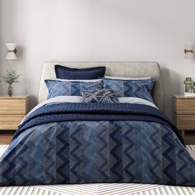 Bedeck of Belfast Sutton Reversible Striped Cotton Percale Duvet Cover and Pillowcase Set, Blue, W: 180 cm, D: 200 cm – 1