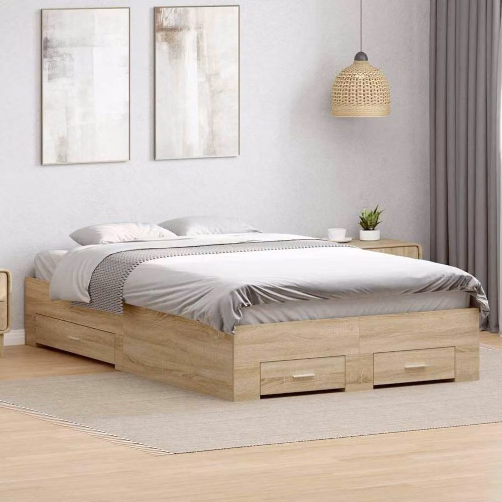 Berkfield Home Modern Double Bed Frame with Drawers in Beige, Engineered Wood, W/D/H: 140 x 200 x 32 cm – 2