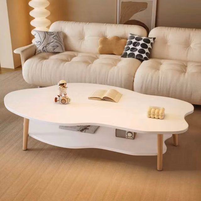 Hinsinc Modern 2-Layer Cloud Shape Coffee Table in White, W/D/H: 80 x 50 x 40 cm