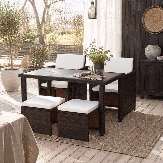 Wyld Haus Nevaní Brown 2 Seater Cube Polyrattan Garden Dining Set with Glass Top Table