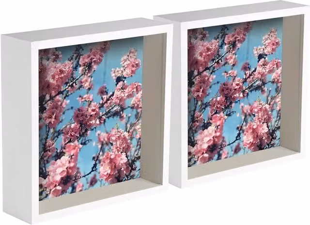 Nicola Spring Pack of 2 White Square 3D Deep Box Photo Frames, W/H: 20.32 x 20.32 cm