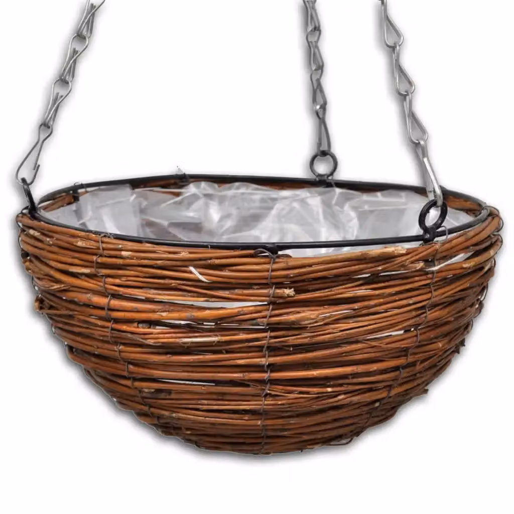 Berkfield Home Set of 4 Round Hanging Willow Baskets with Liners and Chains, Brown – 2
