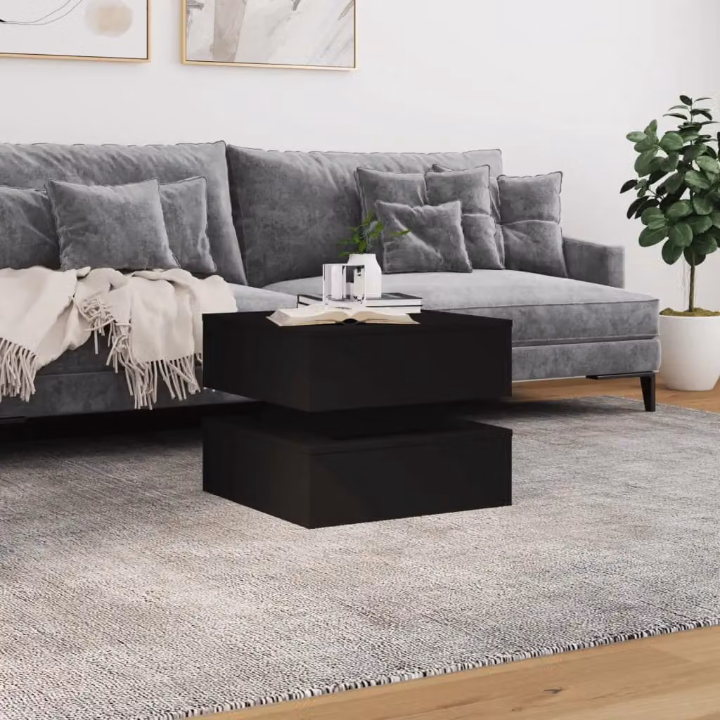 Berkfield Home Modern Black Square Coffee Table with LED Lights W/D/H: 50 x 50 x 40 cm – 4