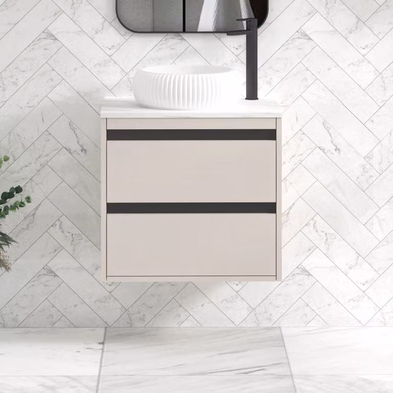 Royal Bathrooms Orion 800mm Warm Taupe Wall Hung Vanity Unit with Milan Basin and Black Accent Trim