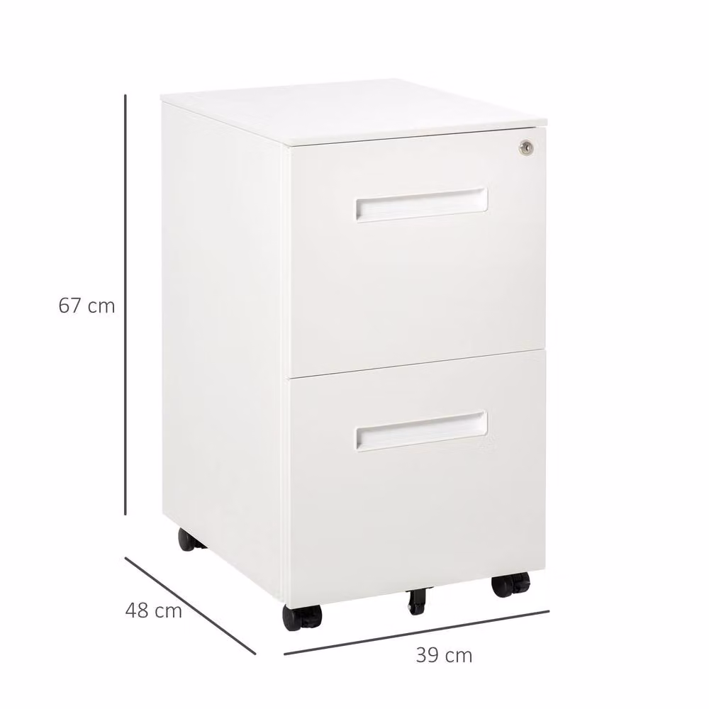 STILVORA Lockable 2-Drawer Metal Filing Cabinet with Castors in White – 3