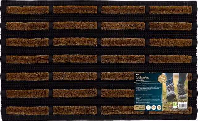 JVL Nimbus Tuffscrape Rubber and Coir Doormat, Brown, Rectangular