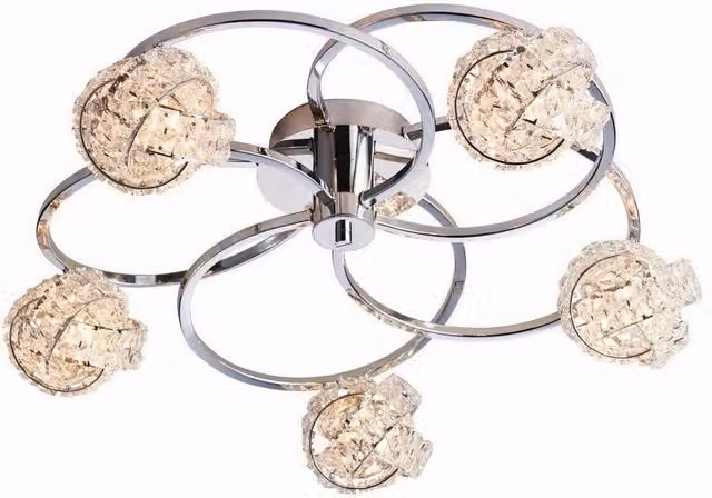 Netlighting Talia 5 Light Semi Flush Ceiling Light in Chrome and Crystal with Clear Glass G9 Bulbs