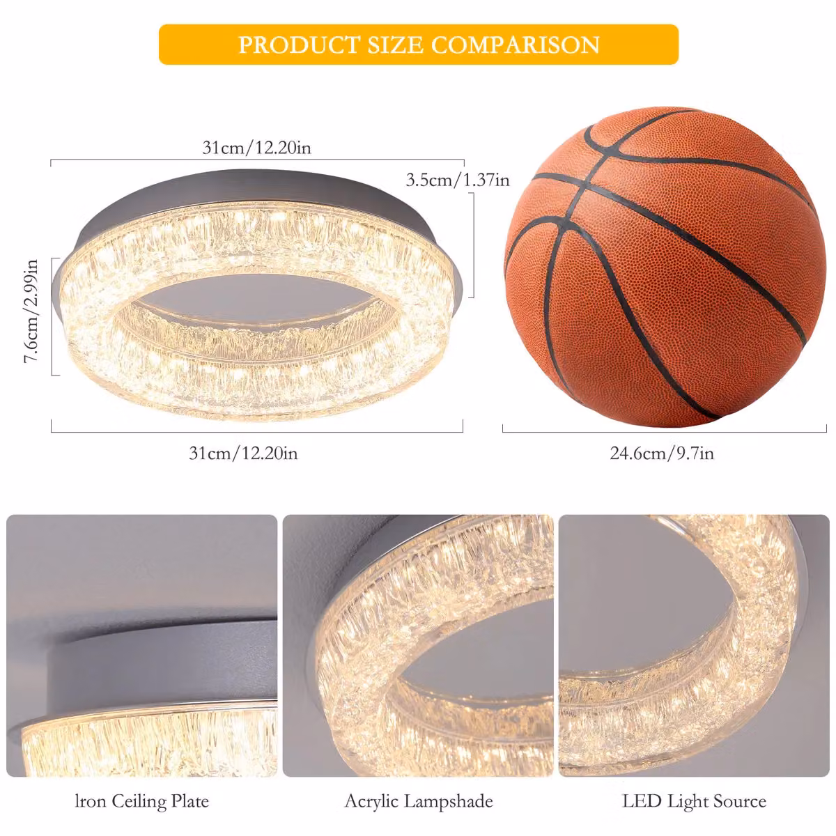 Garwarm Round LED Flush Mount Ceiling Light in Chrome and Transparent Glass – 3