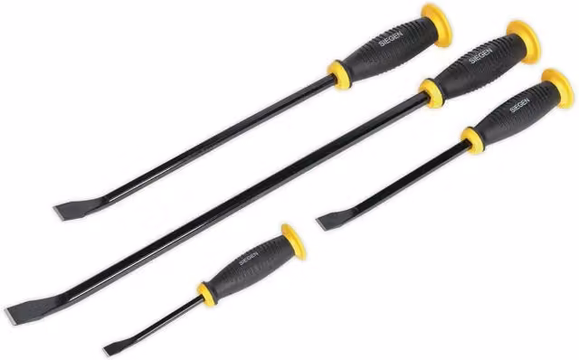 Loops 4 Piece Angled Pry Bar Set in Silver and Black with Heat Treated Steel Shafts and Soft Grip