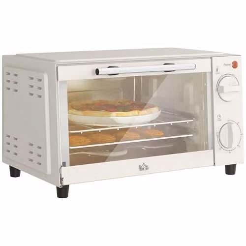 HOMCOM 9L Mini Electric Toaster Oven and Grill with Timer, 750W, Beige