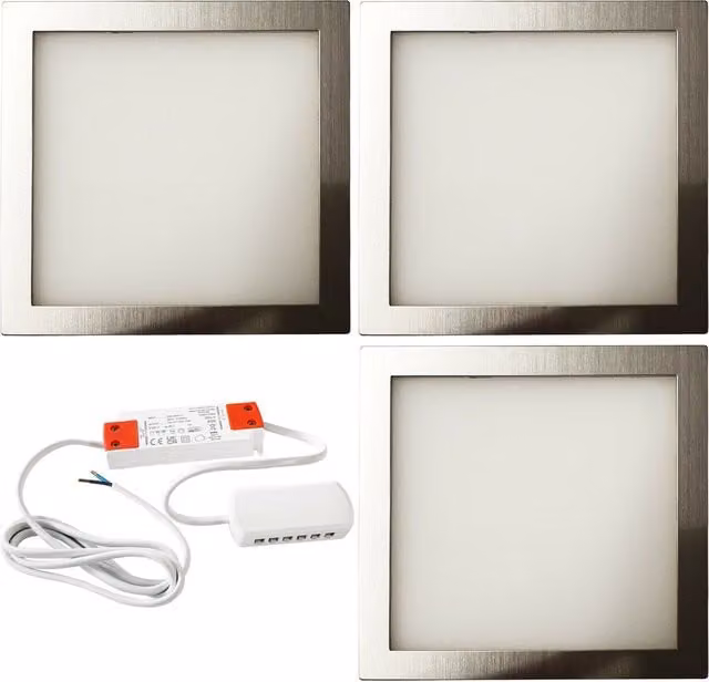 Loops 3x Brushed Nickel Ultra-Slim Square Under Cabinet Kitchen LED Light and Driver Kit in Silver