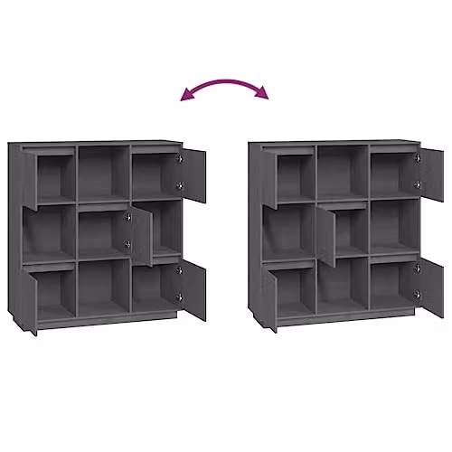 vidaXL Modern Grey Solid Wood Pine Highboard W/D/H: 110.5 x 35 x 117 cm – 4