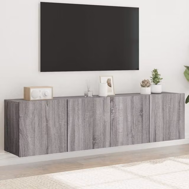 Berkfield Home Wall-mounted TV Cabinets, 2 Piece Set in Grey, W: 80 cm, D: 30 cm, H: 41 cm – 1