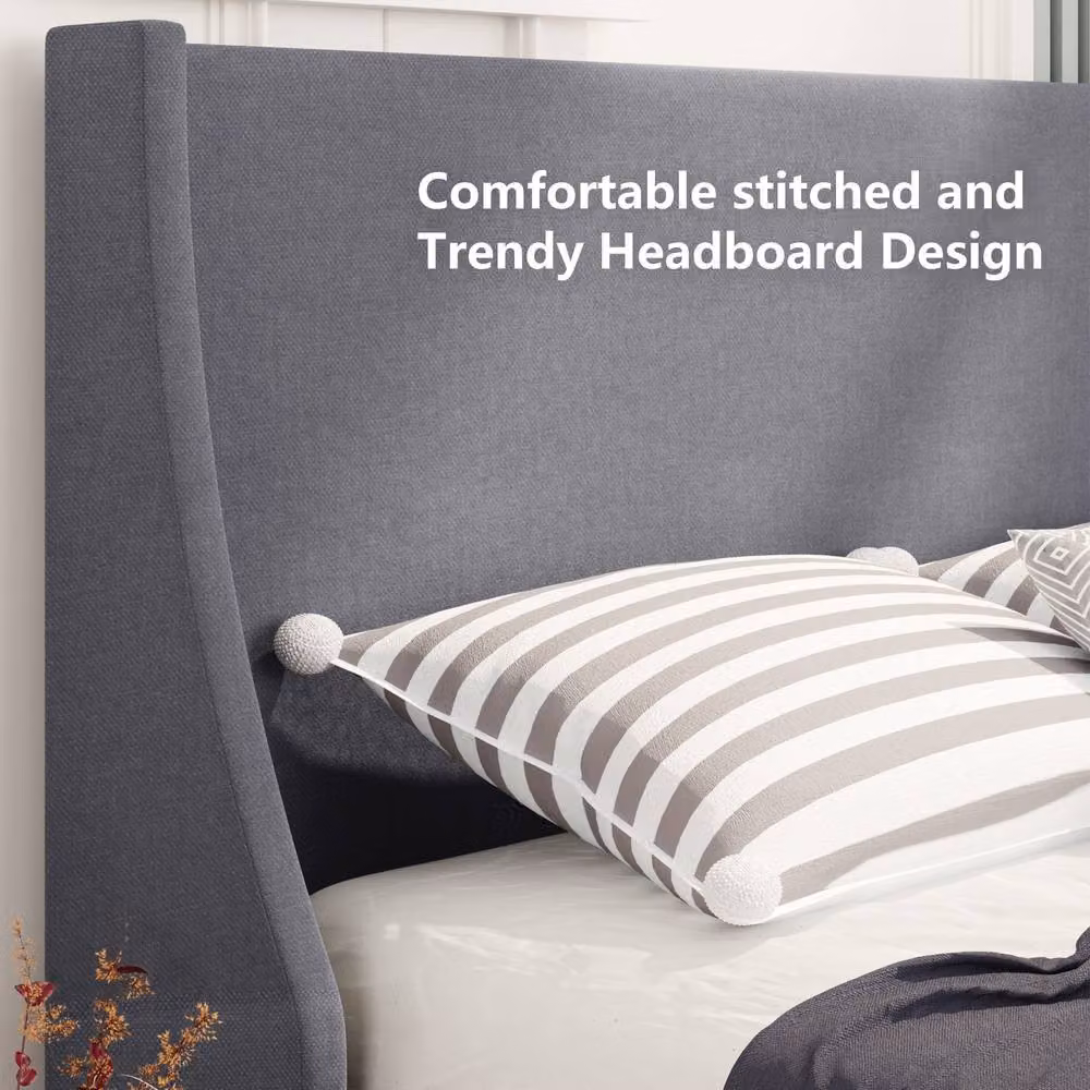 Merax Single Upholstered Velvet Wingback Bed Frame, Grey, W/D/H: 90 x 190 cm – 4