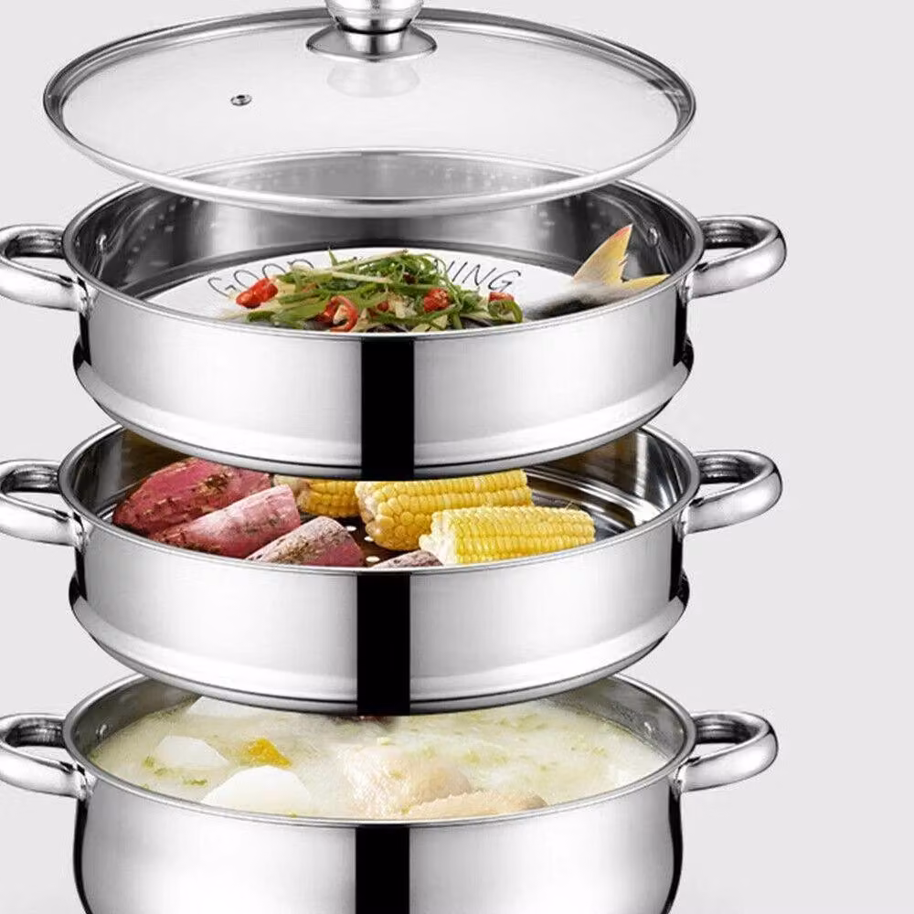 NESTLUNE Pro 5 Layer Stainless Steel Steam Cooker with Glass Lid, Silver, 28 cm – 3