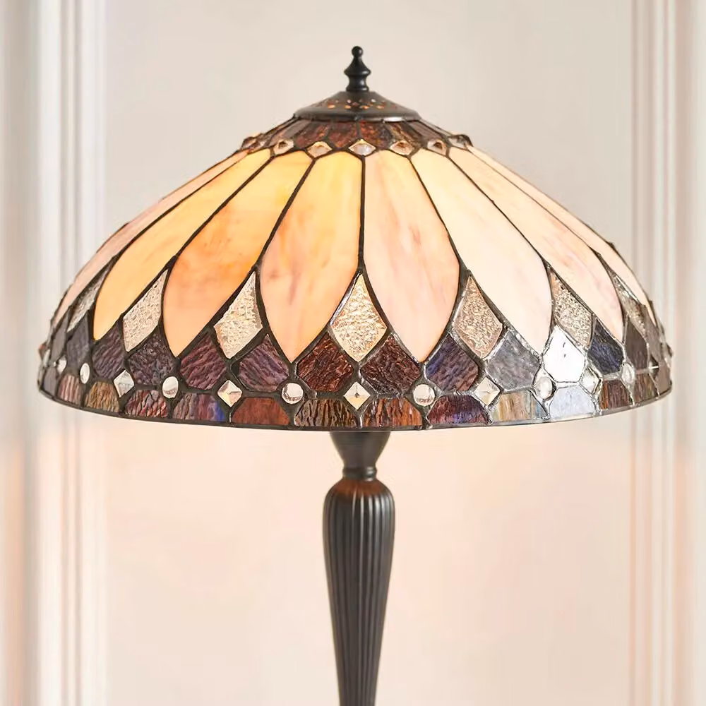 Loops Art Deco Tiffany Glass Table Lamp in Dark Bronze and Rich Cream – 2