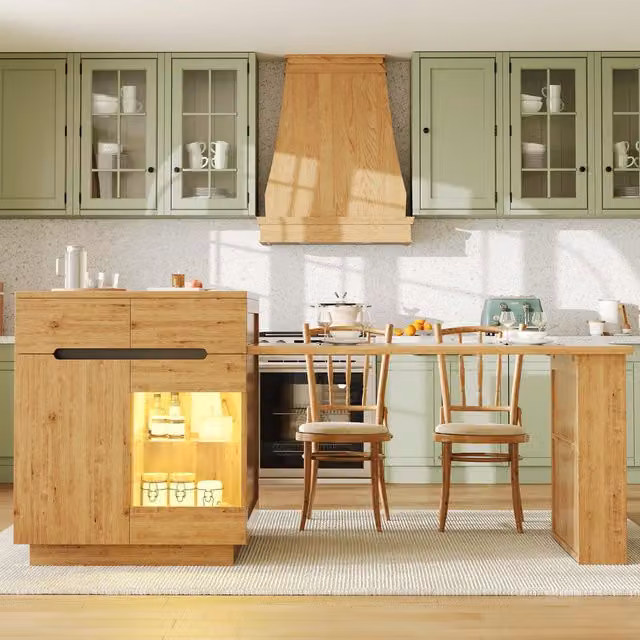 Aosom UK Versatile Wood Kitchen Island with Extendable Table and 2 Drawers in Brown, W: 122-195 cm, D: 70 cm, H: 93.5 cm – 1