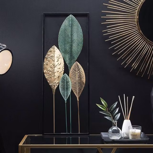 Wyld and Coco Turquoise and Gold Four Leaf Openwork Metal Floral Wall Art – 1
