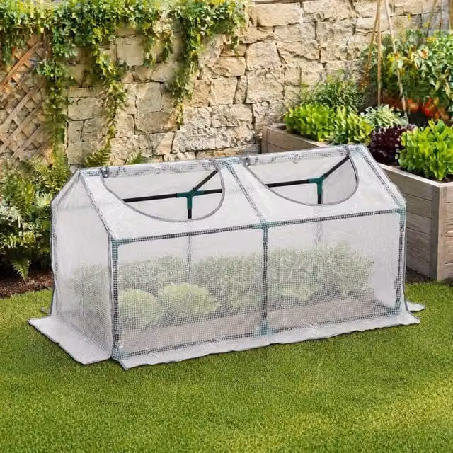 STILVORA Mini Greenhouse with Roll-Up Windows in White, W/D/H: 120 x 61 x 61 cm