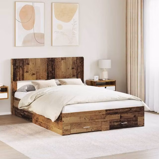 Berkfield Home Modern Bed Frame with Headboard and Side Compartment Storage, Brown, W/D/H: 120 x 190 cm