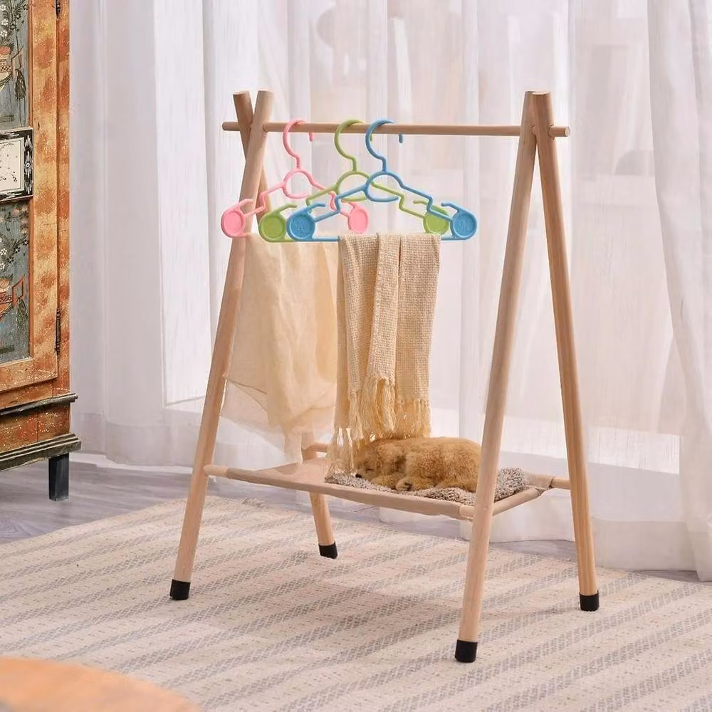 FLAVORA Minimalist Wooden Kids Clothes Rail in Brown, W/D/H: 81 x 34 x 75 cm – 2