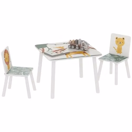AIYAPLAY 3-Piece Kids Table and 2 Chairs Set in Green for Childrens Bedrooms and Nurseries