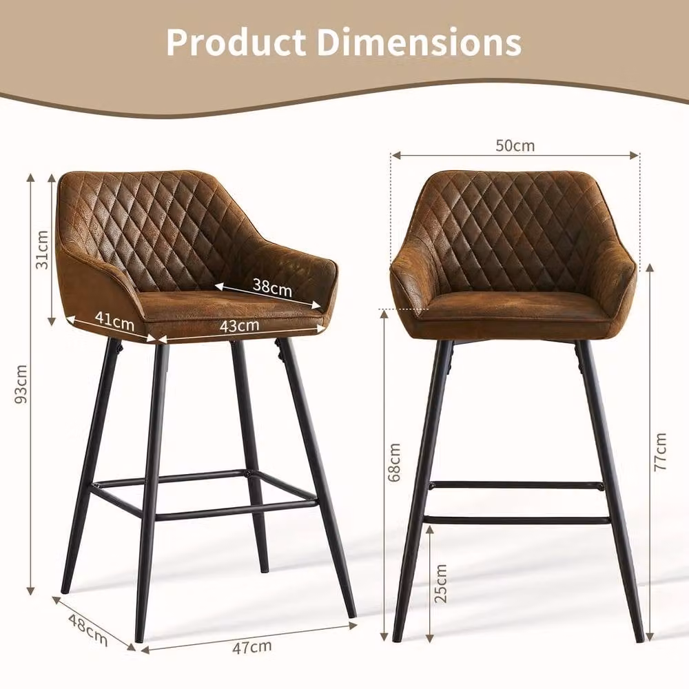 PAWNORA Set of 2 Modern Brown Faux Suede Bar Stools with Metal Legs – 2