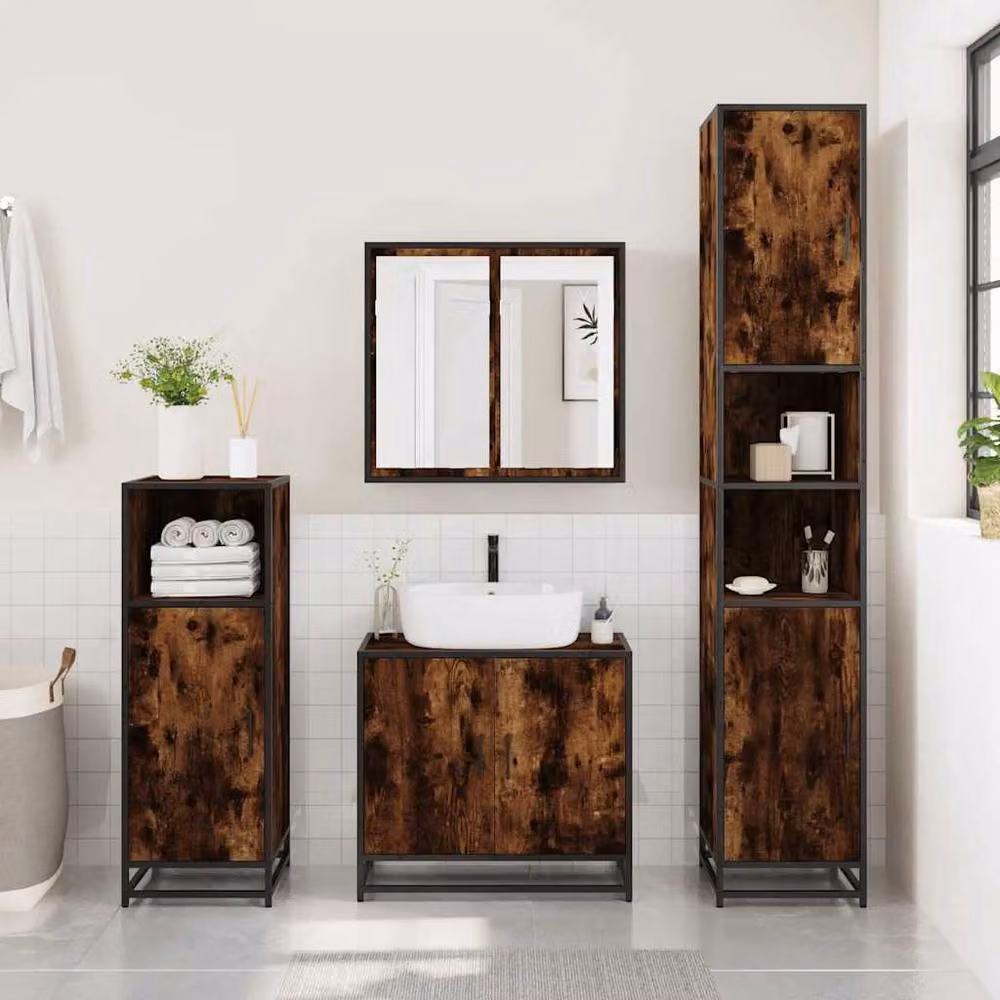 Berkfield Home Smoked Oak Bathroom Sink Cabinet, Brown, W: 65 cm, D: 33 cm, H: 60 cm – 2