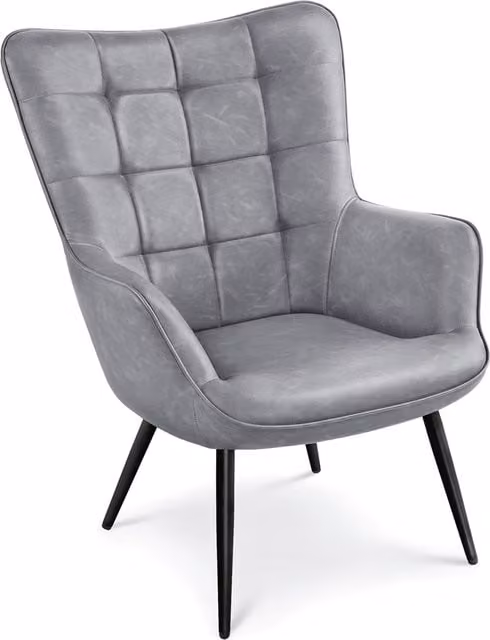 Yaheetech Mid-century Grey PU Leather Wing Back Accent Chair with Armrests