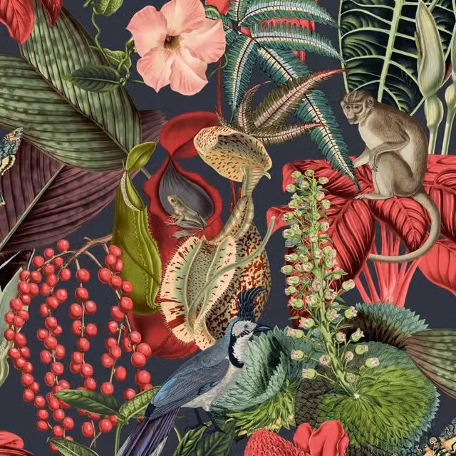 GrandDeco Amazon Textured Matt Wallpaper in Multicolour with Botanical and Floral Patterns