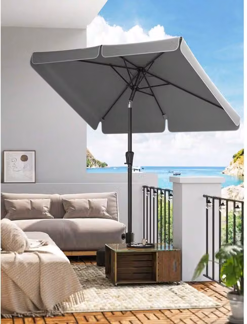 SONGMICS Rectangular Patio Umbrella with Tilt in Grey, UPF 50+ Polyester and Steel Construction, W/D/H: 220 x 200 x 150 cm
