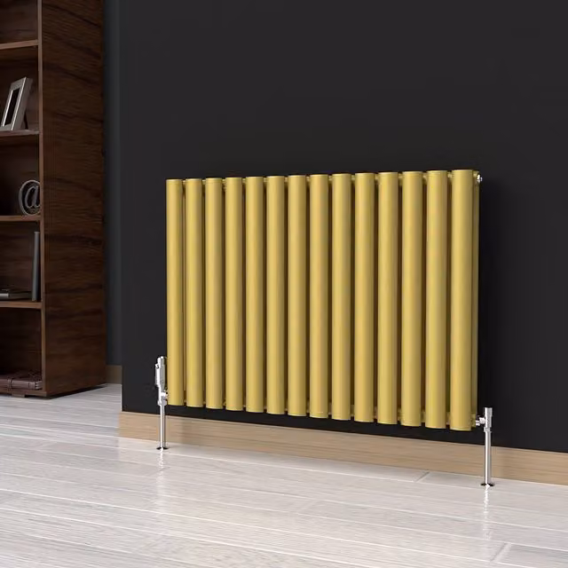 Lux Heat Oval Horizontal Double Radiator in Metallic Gold, W: 78 cm, H: 60 cm