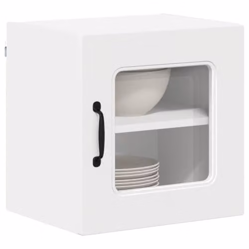 vidaXL Kalmar White Modern Wall-Mounted Kitchen Wall Unit with Glass Doors, W/D/H: 40 x 31 x 40 cm