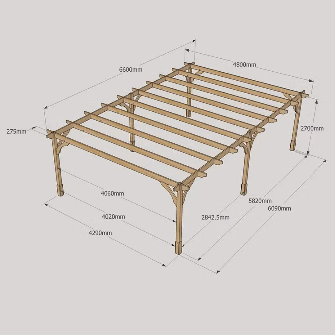 Rutland County Garden Furniture Ltd Premium 6 Post Wood Pergola in Rustic Brown and Light Green, W: 660 cm, D: 480 cm, H: 270 cm – 4