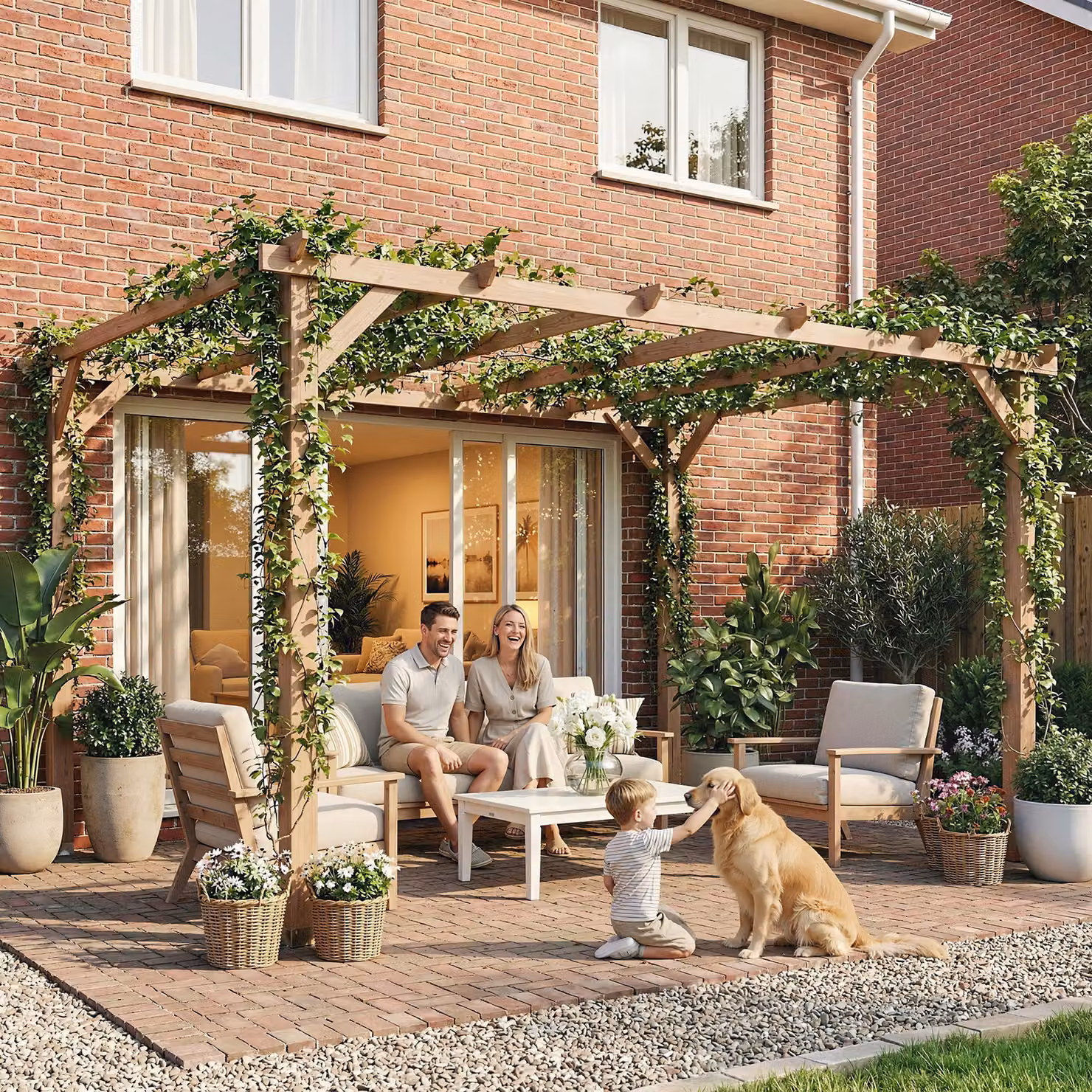 Outsunny Brown Wooden Pergola Kit with Grape Trellis and Triangle Supports, W: 400 cm, D: 300 cm, H: 205 cm – 2