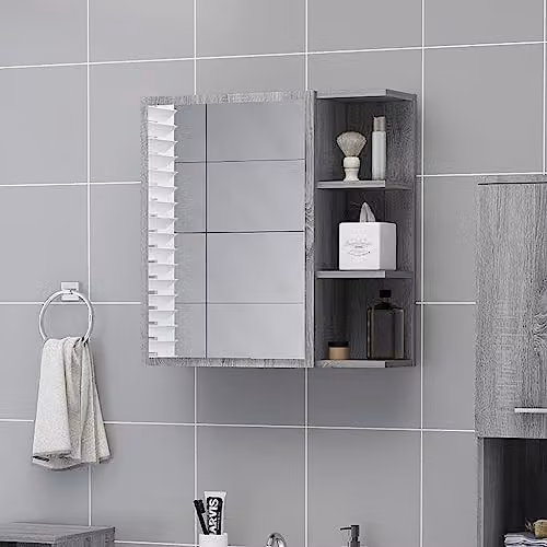vidaXL Grey Sonoma Bathroom Mirror Cabinet with Hinged Doors, W/D/H: 62.5 x 20.5 x 64 cm – 2