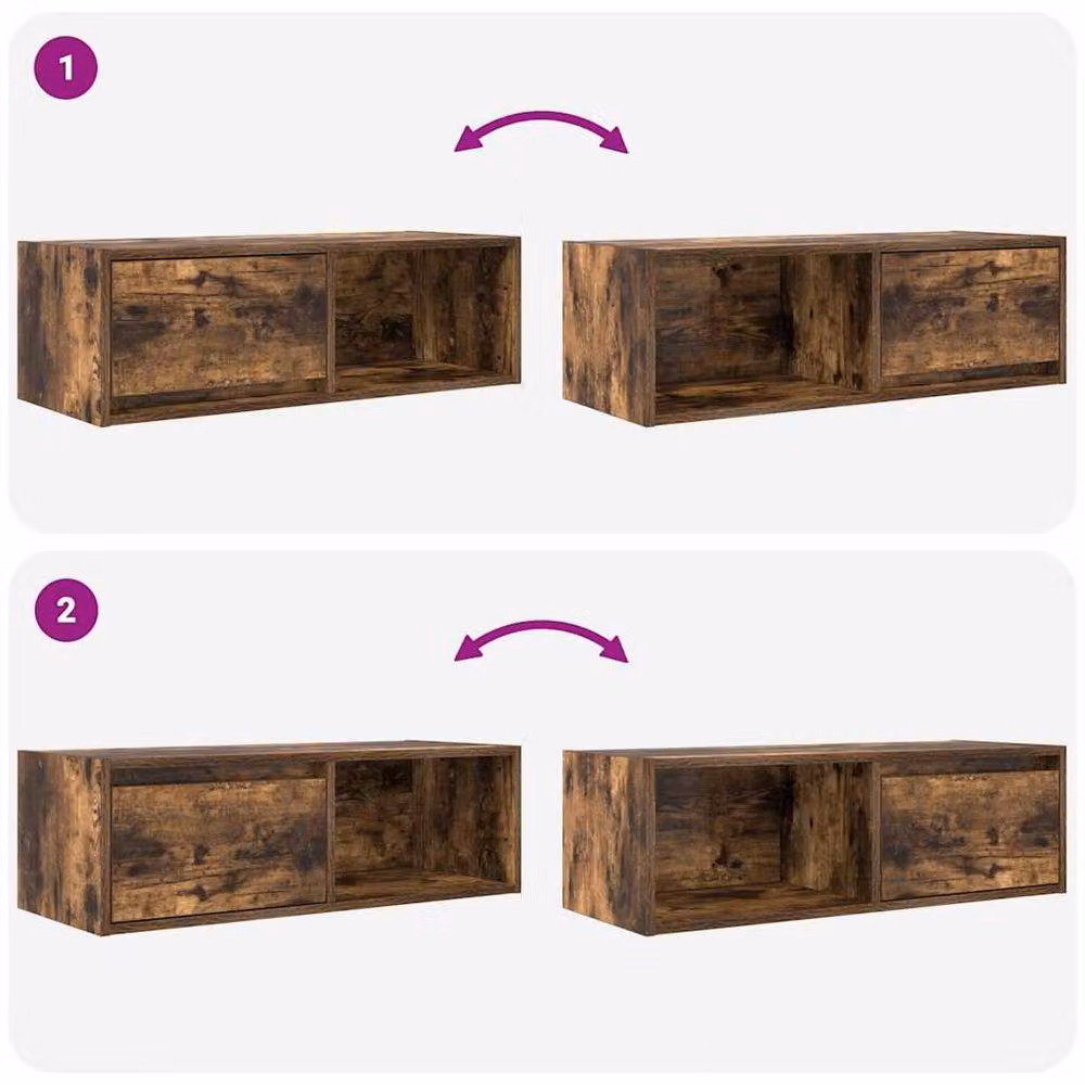 Berkfield Home Set of 2 Smoked Oak TV Cabinets in Brown, W/D/H: 80 x 31 x 25.5 cm – 3
