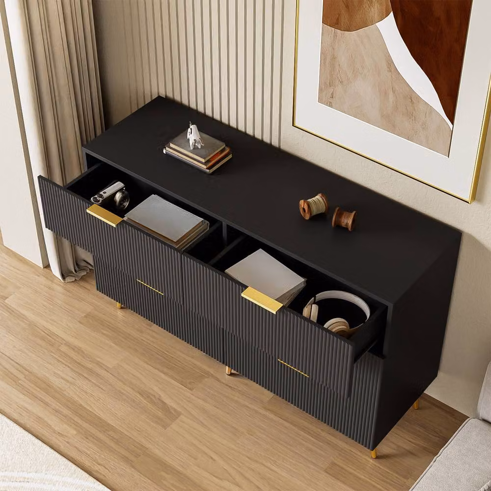 ModernLuxe 6 Drawer Chest of Drawers with Golden Handles in Black, W/D/H: 120 x 40 x 77 cm – 4